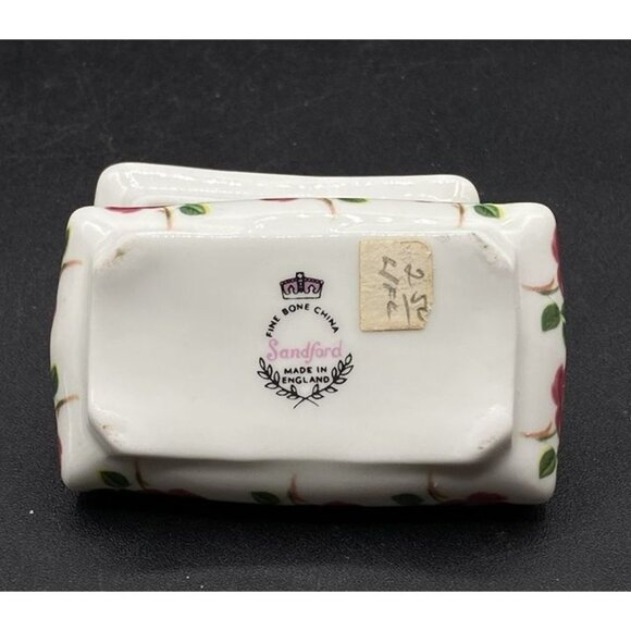 Sandford Pottery England Fine Bone China Trinket Box Pink Roses Vintage - Picture 7 of 9
